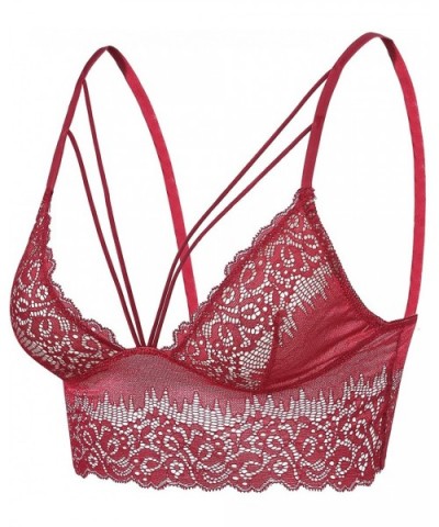 Women's Strappy Lace Bralette Sexy Lace Crop Top(for A-C Cups) - Red - CS18SRR9DNI $31.40 Bras