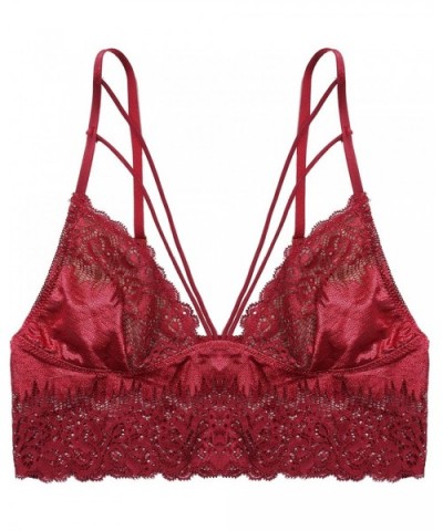 Women's Strappy Lace Bralette Sexy Lace Crop Top(for A-C Cups) - Red - CS18SRR9DNI $31.40 Bras