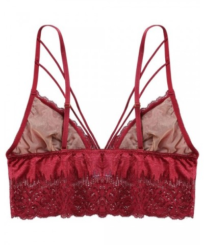 Women's Strappy Lace Bralette Sexy Lace Crop Top(for A-C Cups) - Red - CS18SRR9DNI $31.40 Bras