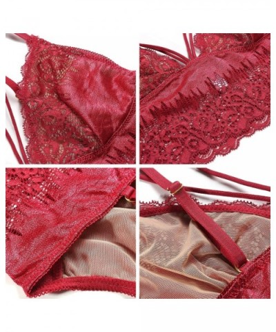 Women's Strappy Lace Bralette Sexy Lace Crop Top(for A-C Cups) - Red - CS18SRR9DNI $31.40 Bras