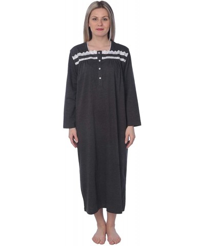 Women Jersey Long Nightgown Long Sleeve Elegant Loose Dress - Charcoal - CI18OQ7RZLA $30.46 Nightgowns & Sleepshirts