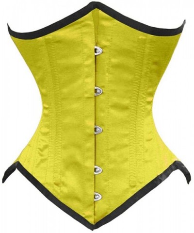 Heavy Duty 26 Double Steel Boned Waist Training Satin Underbust Tight Shaper Corset 8033-SA - Yellow (Black Trim) - CE17X0KYK...