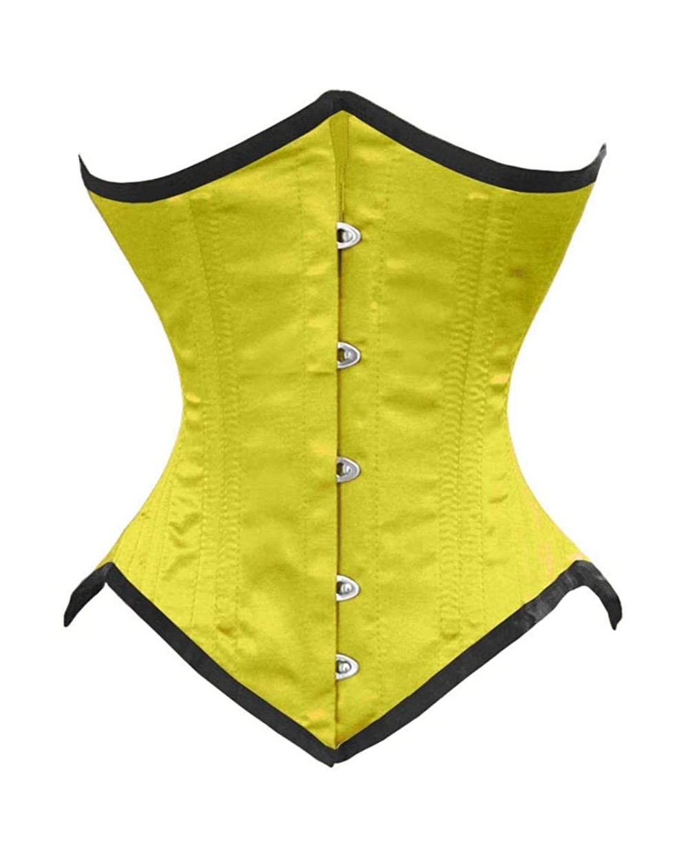 Heavy Duty 26 Double Steel Boned Waist Training Satin Underbust Tight Shaper Corset 8033-SA - Yellow (Black Trim) - CE17X0KYK...