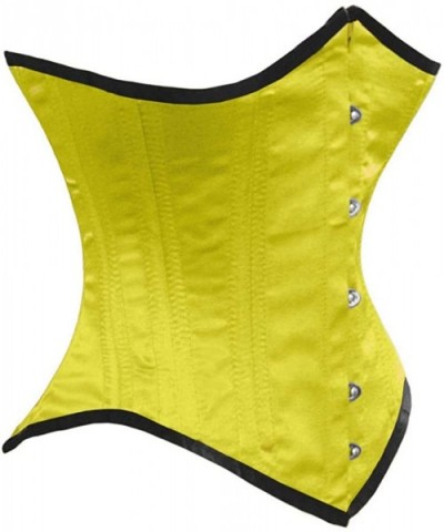 Heavy Duty 26 Double Steel Boned Waist Training Satin Underbust Tight Shaper Corset 8033-SA - Yellow (Black Trim) - CE17X0KYK...