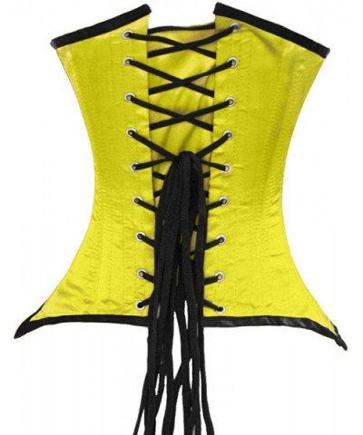 Heavy Duty 26 Double Steel Boned Waist Training Satin Underbust Tight Shaper Corset 8033-SA - Yellow (Black Trim) - CE17X0KYK...