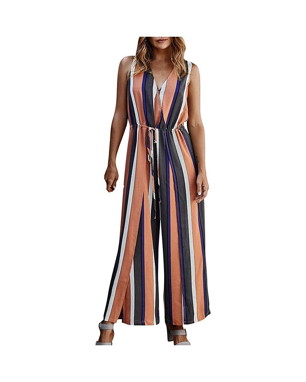 Womens Jumpsuit Strappy V Neck Bandage Loose Playsuit Party - Pink 03 - C9190HQEYXT $34.70 Sets