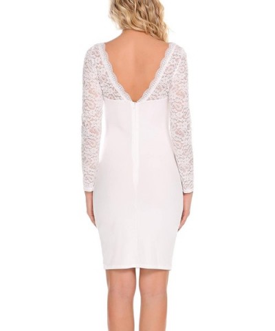 Elegant Boat Neck 3/4 Sleeve Floral Lace Short Cocktail Bodycon Dress - Style1 White - C1184Q6SMS7 $48.18 Slips