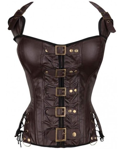 Women Punk Style Bustier Halterneck Corselet Lace Up Body Shaper Boned Waist Cincher Corset - Brown - C318TWEZ68X $55.80 Bust...