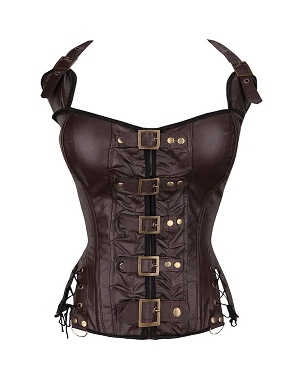 Women Punk Style Bustier Halterneck Corselet Lace Up Body Shaper Boned Waist Cincher Corset - Brown - C318TWEZ68X $55.80 Bust...