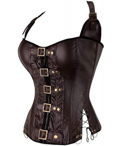 Women Punk Style Bustier Halterneck Corselet Lace Up Body Shaper Boned Waist Cincher Corset - Brown - C318TWEZ68X $55.80 Bust...