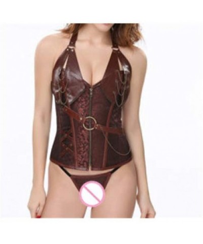 Women Punk Style Bustier Halterneck Corselet Lace Up Body Shaper Boned Waist Cincher Corset - Brown - C318TWEZ68X $55.80 Bust...