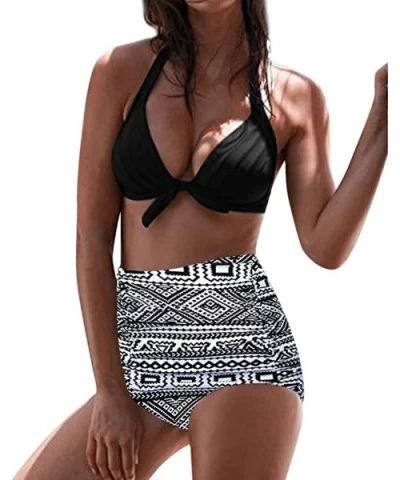 Women's High Waist Bikini Swimwear Women's Vintage Print Beachwear Bikini Set Swimwear - B6-gray - CU196LYZ4Y8 $17.25 Nightgo...