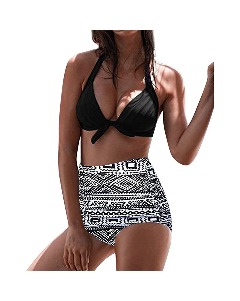 Women's High Waist Bikini Swimwear Women's Vintage Print Beachwear Bikini Set Swimwear - B6-gray - CU196LYZ4Y8 $17.25 Nightgo...