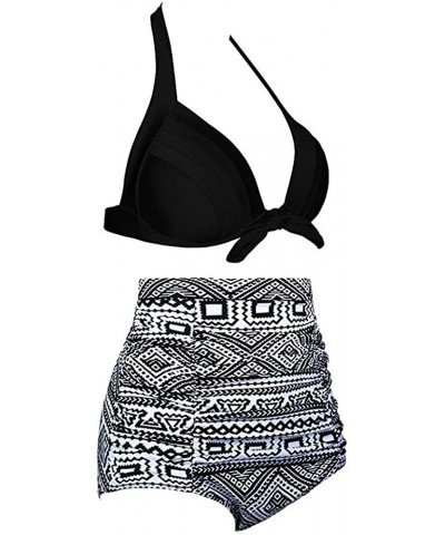 Women's High Waist Bikini Swimwear Women's Vintage Print Beachwear Bikini Set Swimwear - B6-gray - CU196LYZ4Y8 $17.25 Nightgo...