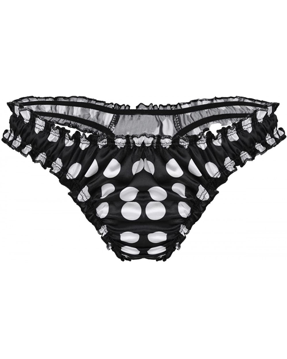 Men's Silky Satin Polka Dot Ruffled Thongs T-Back Sissy Panties Crossdress Underwear - Black - CY190RHT5HE $25.75 G-Strings &...