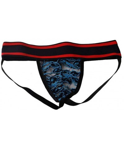 Men's Sexy Lace Thong Jockstrap G String Hip Raise Open Hips Waist Frenulum Design Underwear - Blue - CP194MM4INA $40.76 G-St...