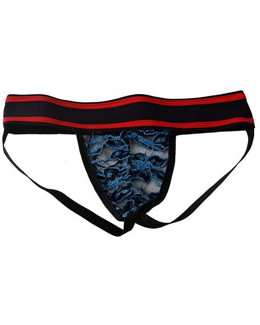 Men's Sexy Lace Thong Jockstrap G String Hip Raise Open Hips Waist Frenulum Design Underwear - Blue - CP194MM4INA $40.76 G-St...