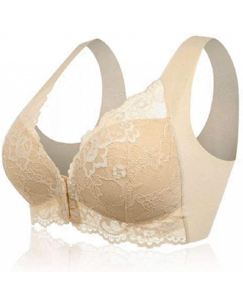 Womens Sexy lace Pattern Bra Fashion Front Buckle Beauty Back no Trace no Steel Support Soft Vest Underwear Beige - CG18ASU04...