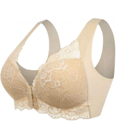 Womens Sexy lace Pattern Bra Fashion Front Buckle Beauty Back no Trace no Steel Support Soft Vest Underwear Beige - CG18ASU04...