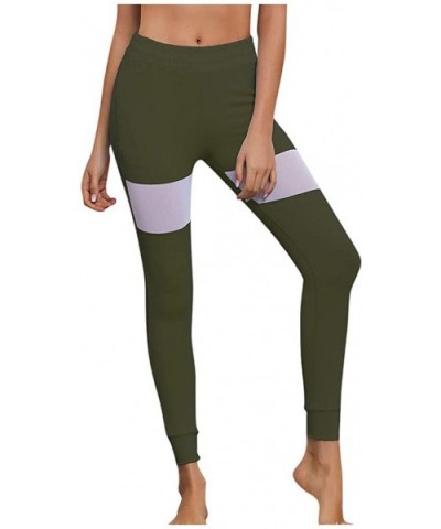 Women Splice High Waist Sports Leggings Casual Elastic Fitness Yoga Pants with Pockets - Army Green - CS18UT6NEA9 $28.95 Tops