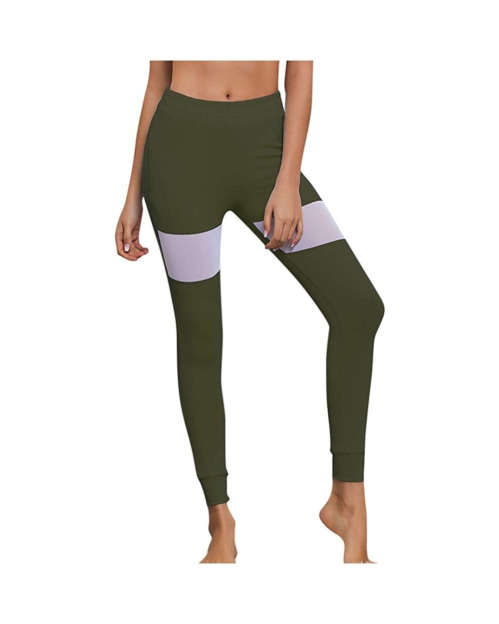 Women Splice High Waist Sports Leggings Casual Elastic Fitness Yoga Pants with Pockets - Army Green - CS18UT6NEA9 $28.95 Tops