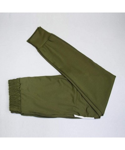 Women Splice High Waist Sports Leggings Casual Elastic Fitness Yoga Pants with Pockets - Army Green - CS18UT6NEA9 $28.95 Tops