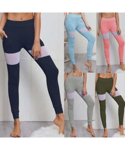 Women Splice High Waist Sports Leggings Casual Elastic Fitness Yoga Pants with Pockets - Army Green - CS18UT6NEA9 $28.95 Tops