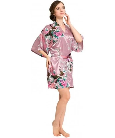 Kimono Silk Feel Peacock/Floral Robe SR-13 Short with A (Extra $10 Value) - Cameo Brown - CX12MZC9EJW $15.15 Robes