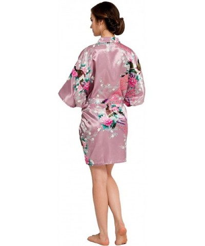 Kimono Silk Feel Peacock/Floral Robe SR-13 Short with A (Extra $10 Value) - Cameo Brown - CX12MZC9EJW $15.15 Robes