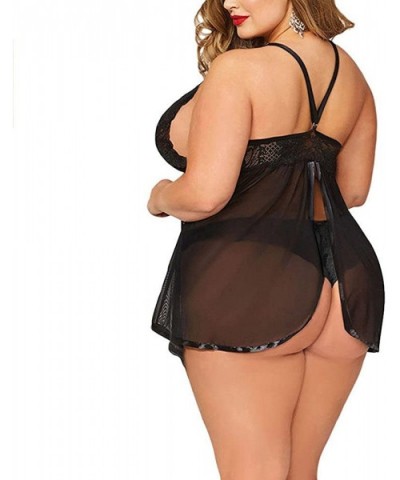 Women Sexy Lingerie Plus Size Open Back Lingerie Lace Babydoll Sleepwear - Black - C8196E02X89 $13.12 Baby Dolls & Chemises