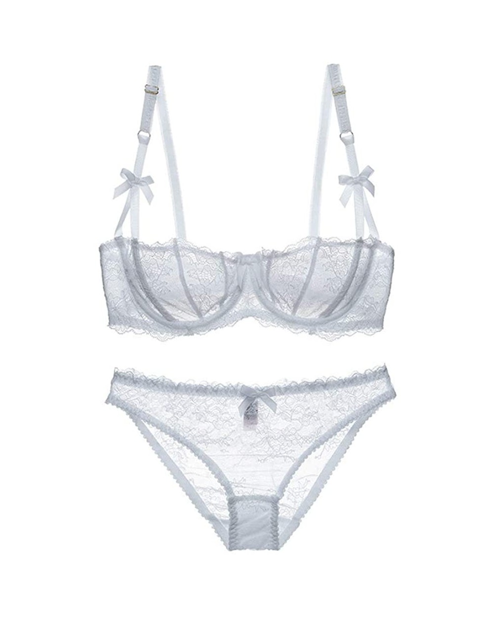 Women's Lumiere Lace Unlined Balconette Bra and Panty Set - White - CS12J0KK1X3 $26.28 Bras