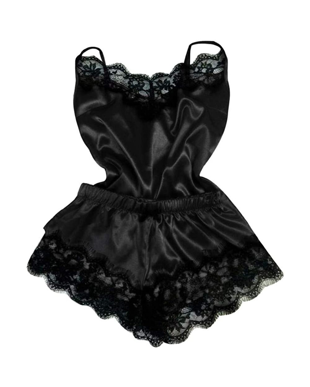 Women's Lingerie Lace Babydoll Sleepwear Lace Edge Splicing Chemises Nightwear - Black - CB18KHQRCR4 $20.00 Thermal Underwear