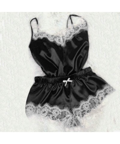 Women's Lingerie Lace Babydoll Sleepwear Lace Edge Splicing Chemises Nightwear - Black - CB18KHQRCR4 $20.00 Thermal Underwear