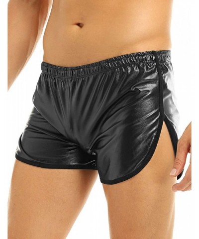 Men's Faux Leather Side Cut Boxer Briefs Running Training Shorts Swim Trunks Underpants - C818Y6L0RGS $25.35 Boxers