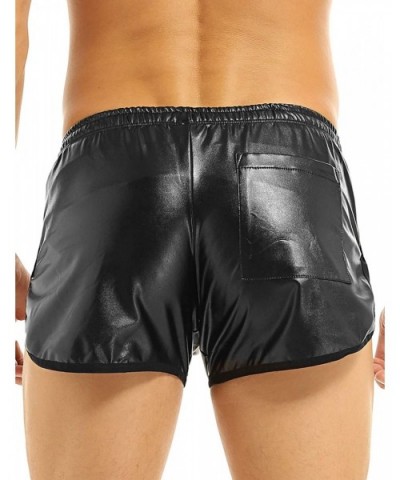 Men's Faux Leather Side Cut Boxer Briefs Running Training Shorts Swim Trunks Underpants - C818Y6L0RGS $25.35 Boxers