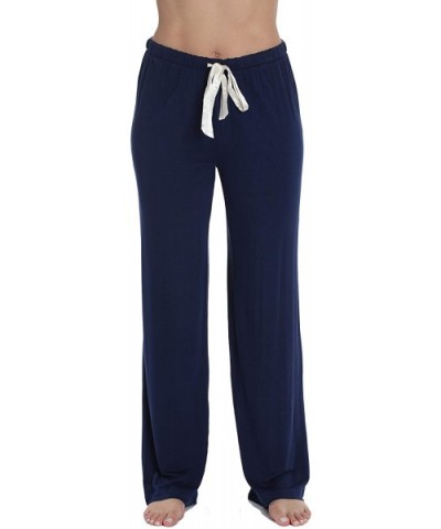 Ultra Soft Solid Stretch Jersey Pajama Pants for Women - Navy With Cream - CP18UO3UKQ8 $18.21 Bottoms