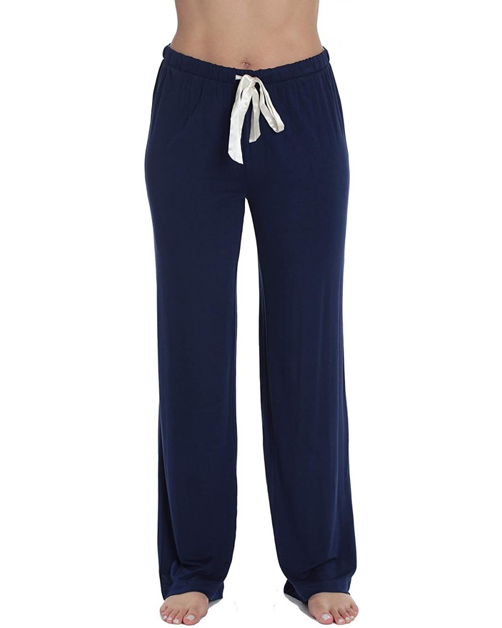 Ultra Soft Solid Stretch Jersey Pajama Pants for Women - Navy With Cream - CP18UO3UKQ8 $18.21 Bottoms