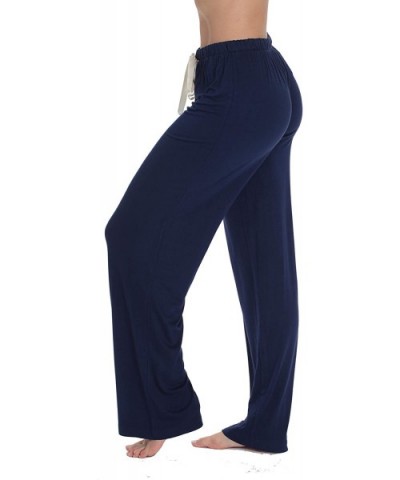 Ultra Soft Solid Stretch Jersey Pajama Pants for Women - Navy With Cream - CP18UO3UKQ8 $18.21 Bottoms