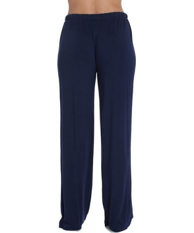 Ultra Soft Solid Stretch Jersey Pajama Pants for Women - Navy With Cream - CP18UO3UKQ8 $18.21 Bottoms