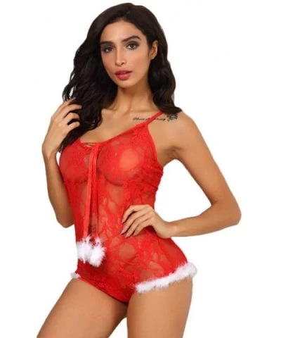 Women's Lingerie One Piece Christmas Babydoll Thong Set Halter Mini Bodysuit Backless Chemise - Red - CZ18ZH9GRGT $21.60 Ther...