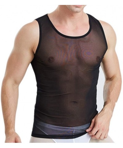 Men's Undershirt Transparent Sexy Shirt Top Sheer T-Shirt Active Tank Top Muscle Fit Vest Undershirt - Black - CH18ZAC2SOM $1...