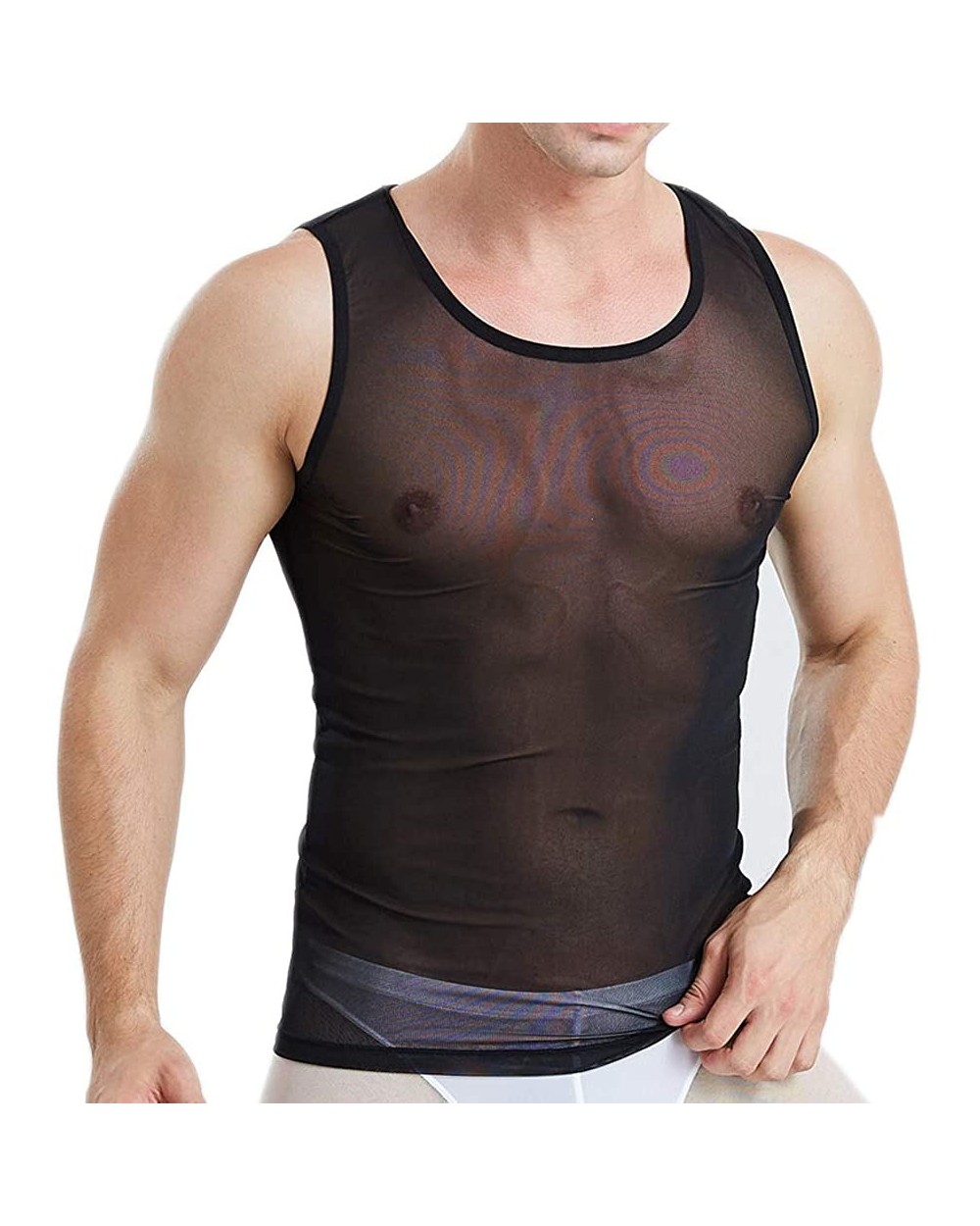 Men's Undershirt Transparent Sexy Shirt Top Sheer T-Shirt Active Tank Top Muscle Fit Vest Undershirt - Black - CH18ZAC2SOM $1...