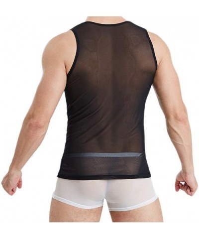 Men's Undershirt Transparent Sexy Shirt Top Sheer T-Shirt Active Tank Top Muscle Fit Vest Undershirt - Black - CH18ZAC2SOM $1...