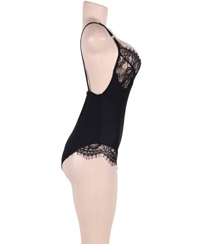 Women Lace Bodysuit Plus Size Lingeire Deep V Leotard Push-up Strappy Teddy M-3XL - Black - CU18YNHGWXU $19.71 Baby Dolls & C...