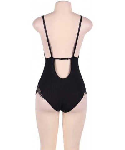 Women Lace Bodysuit Plus Size Lingeire Deep V Leotard Push-up Strappy Teddy M-3XL - Black - CU18YNHGWXU $19.71 Baby Dolls & C...