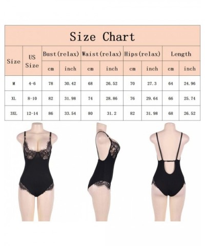 Women Lace Bodysuit Plus Size Lingeire Deep V Leotard Push-up Strappy Teddy M-3XL - Black - CU18YNHGWXU $19.71 Baby Dolls & C...