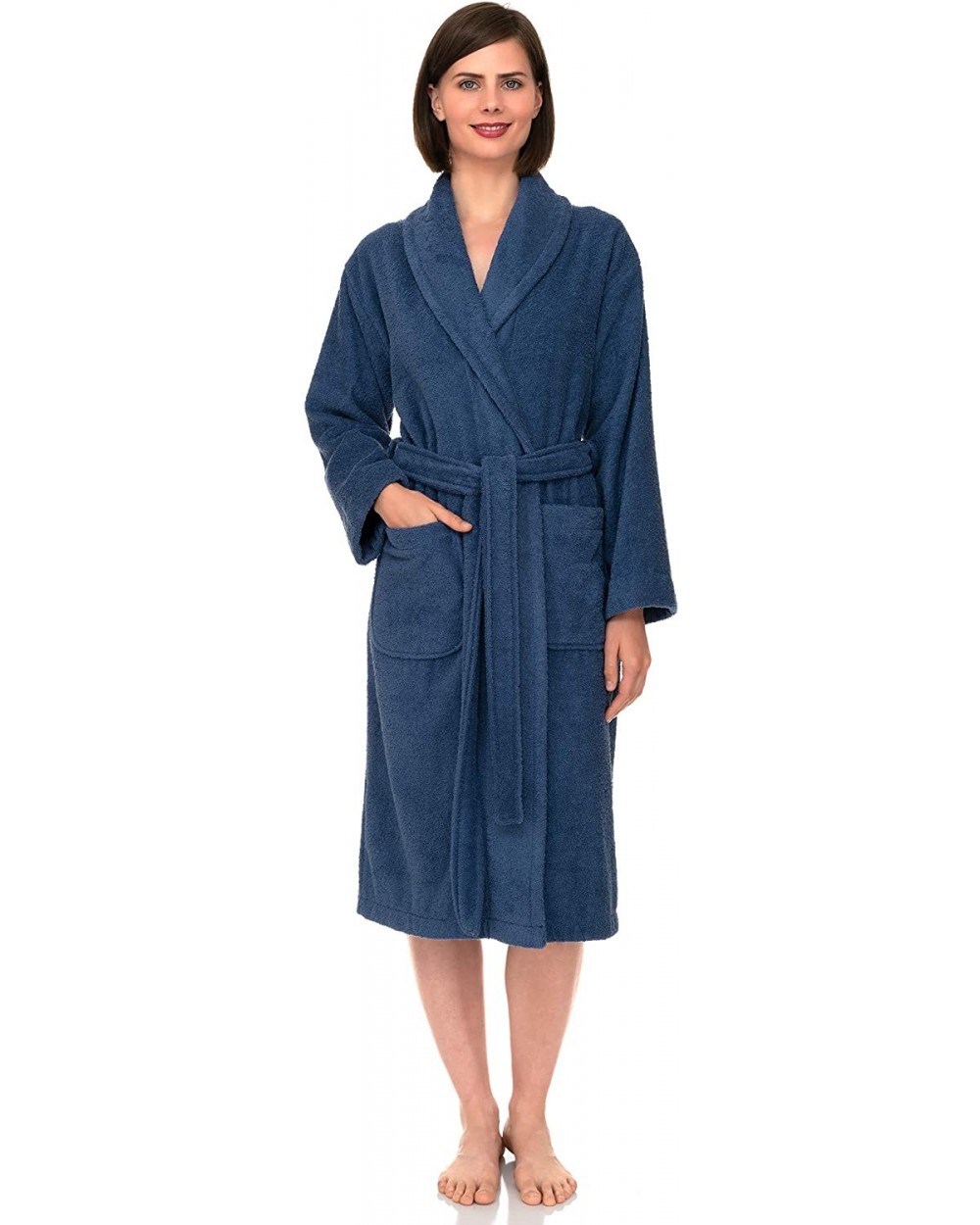 Women's Robe- Turkish Cotton Terry Shawl Bathrobe - Bijou Blue - CG12EV7KURH $72.72 Robes