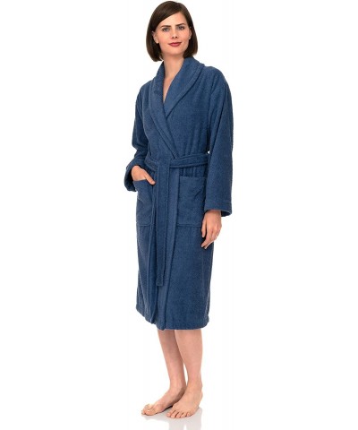 Women's Robe- Turkish Cotton Terry Shawl Bathrobe - Bijou Blue - CG12EV7KURH $72.72 Robes