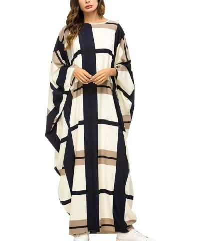 Women's Batwing Plaid Floral Printed Long Short Sleeves Oversized Maxi Dress Sleep Loungewear - As Picture - C218LDGNTGX $61....