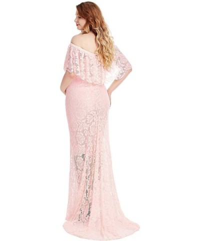 Women's Off Shoulder Short Sleeve Ruffles Lace Maternity Gown Maxi Photography Dress - Pink 1 - C118ZCWCTGW $49.89 Nightgowns...